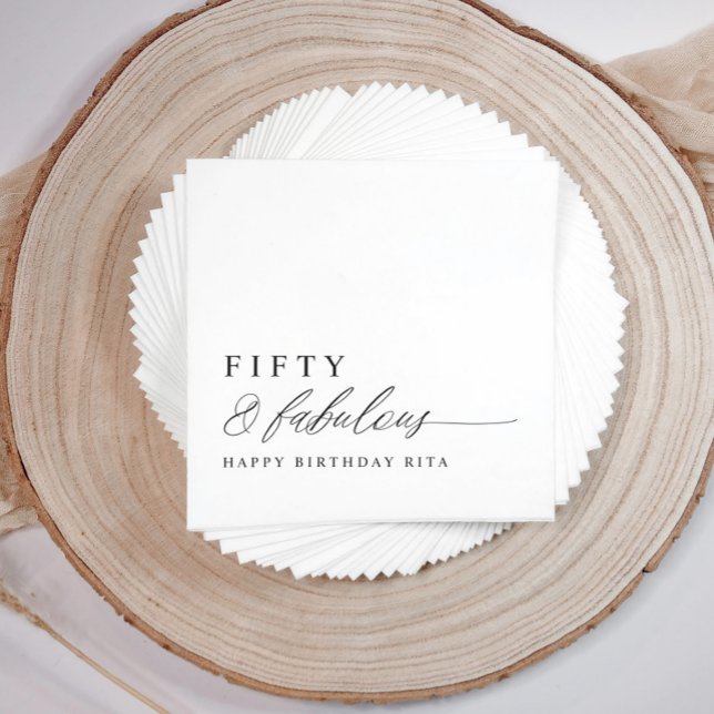 50th Birthday Party Fifty & Fabulous Modern Serviette (50 & Fabulous Birthday Party Napkins - Elegant Modern Calligraphy Script)