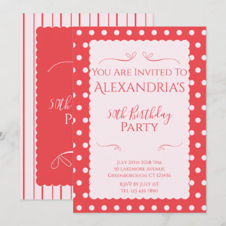 50th Birthday Party Pink Red Modern Invitation Einladung