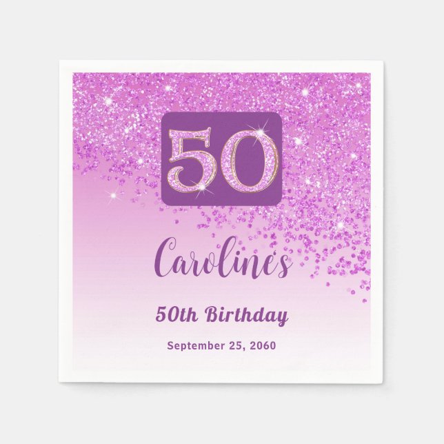 50th Birthday Party Sparkling Pink Glitter Serviette (Vorderseite)