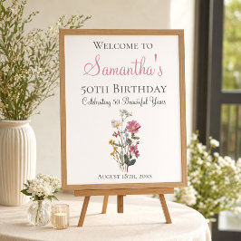 50th Birthday Party Wildflower Welcome Sign
