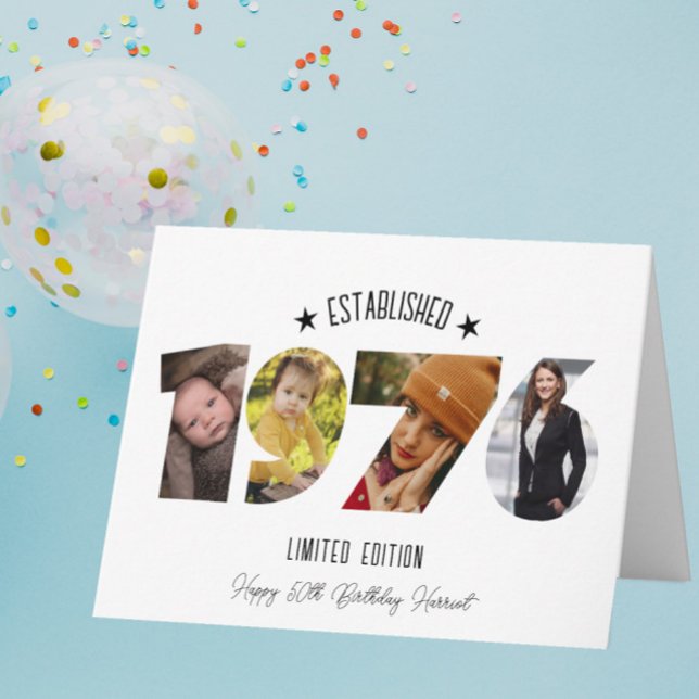 50th birthday Photo Collage established 1976 Dankeskarte (Von Creator hochgeladen)