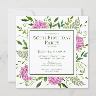 50th Birthday Pink Hydrangeas Card Request  Einladung
