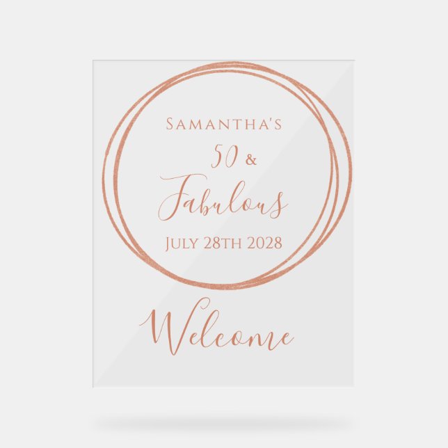 50th Birthday Rose Gold Minimal Birthday Welcome Acrylschild (Vorderseite)