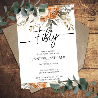 50th Birthday Rustic Floral Fall Einladung