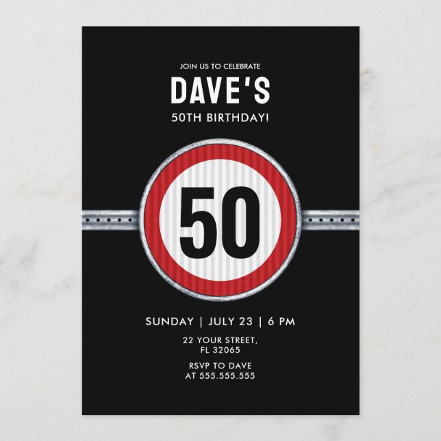 50th Birthday Speed Limit  Einladung (Vorderseite)