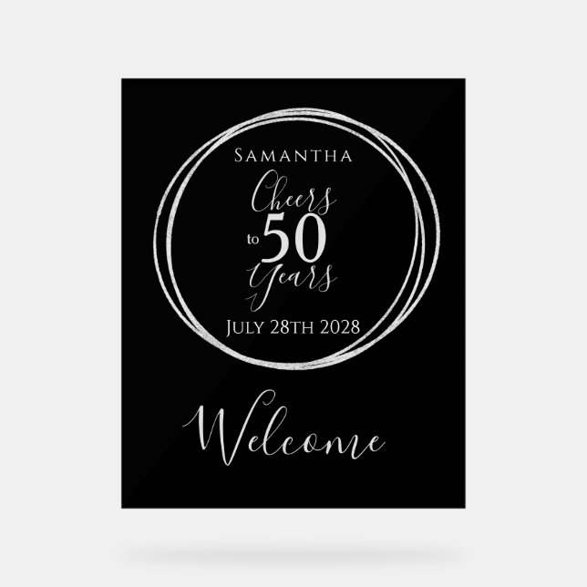 50th Birthday Welcome Cheers 50 Years Party Black Acrylschild (Vorderseite)