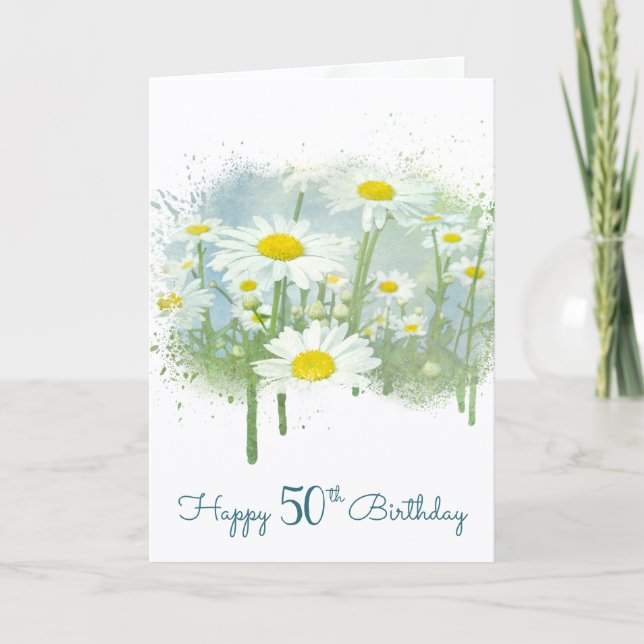 50th Birthday White Daisy Garden Karte (Vorderseite)