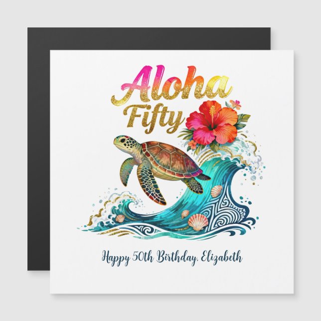 50th Fifty Birthday Card Tropical Ocean Beach  Magnetkarte (Vorne/Hinten)