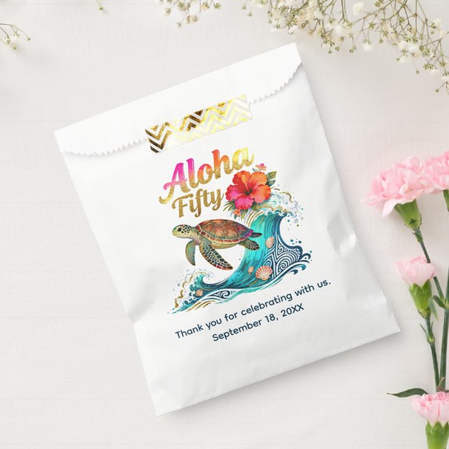 50th Fifty Birthday Tropical Ocean Beach Theme Geschenktütchen (Versiegelt)