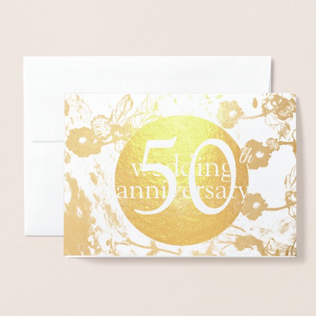 50th Gold Foil Wedding Floral Blank Card Folienkarte (Vorderseite mit Umschlag)
