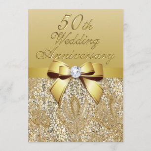 50th Gold Wedding Anniversary Imitate Bow Sequins Einladung