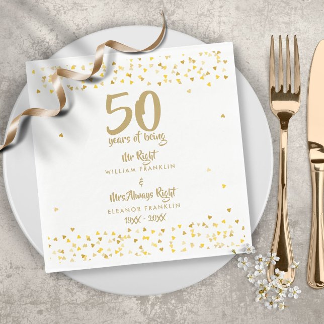 50th Golden Wedding Anniversary Mr Mrs Right Fun Serviette (Von Creator hochgeladen)