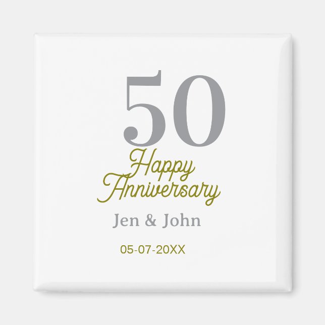 50th happy anniversary name date silver gold date  magnet (Vorne)