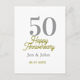 50th happy anniversary name date silver gold date postkarte