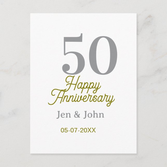 50th happy anniversary name date silver gold date  postkarte (Vorderseite)
