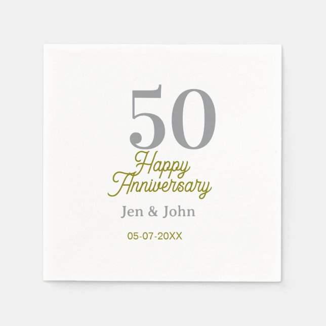 50th happy anniversary name date silver gold date  serviette (Vorderseite)