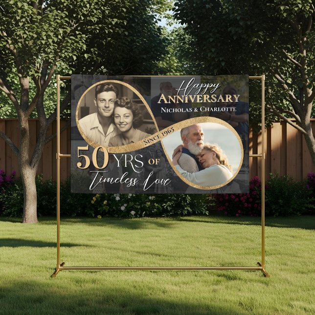50th Happy Anniversary Then & Now Gold Infinity Banner (50th Happy Anniversary Then & Now Gold Infinity Banner)