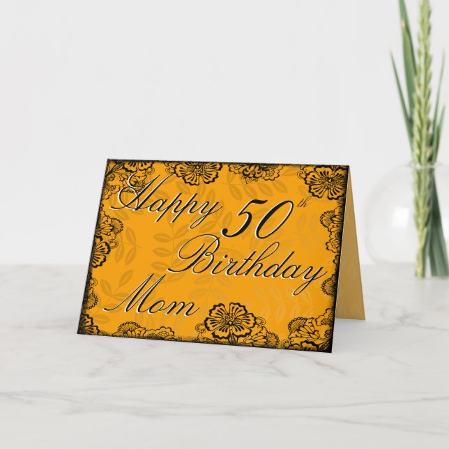 50th Happy Birthday Card - Orange Floral Karte (Vorderseite)