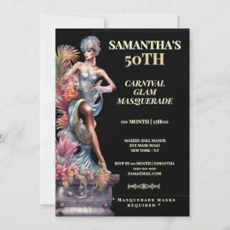 50th Masquerade Birthday Invitation Black Gold Einladung