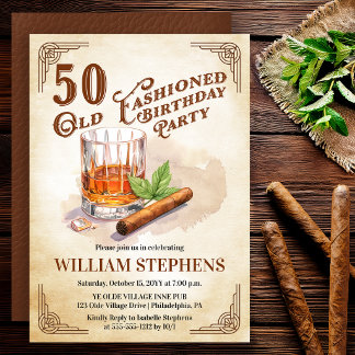 50th Old Fashioned Whiskey Cigar Birthday Party Einladung