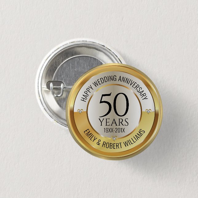 50th Wedding Anniversary Black and Gol Button (Vorne & Hinten)