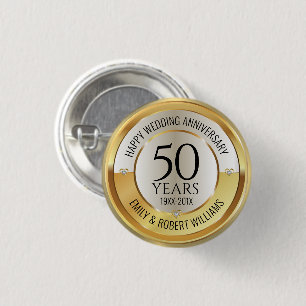 50th Wedding Anniversary Black and Gol Button