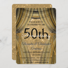 50th Wedding Anniversary Black and Gold Sparkle Einladung