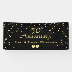 50th Wedding Anniversary Black mit Gold Hearts Banner