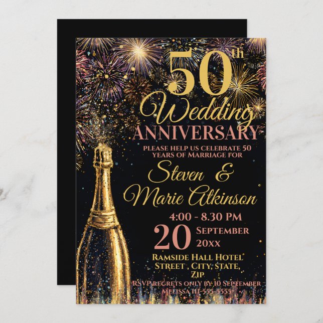 50th Wedding Anniversary Bubbly Celebration Einladung (Vorne/Hinten)