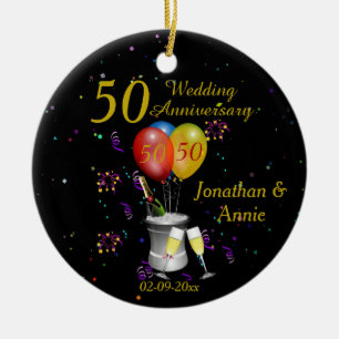  50th Wedding Anniversary Celebration Bubbly Keramik Ornament