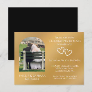 50th Wedding Anniversary Custom Foto Gold & Black Einladungspostkarte
