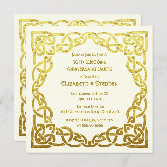 50th Wedding Anniversary Faux Gold Celtic Knot Einladung (Vorne/Hinten)