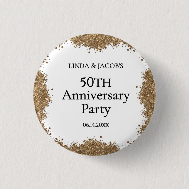 50th Wedding Anniversary Gold Faux Glitter  Button (Vorderseite)