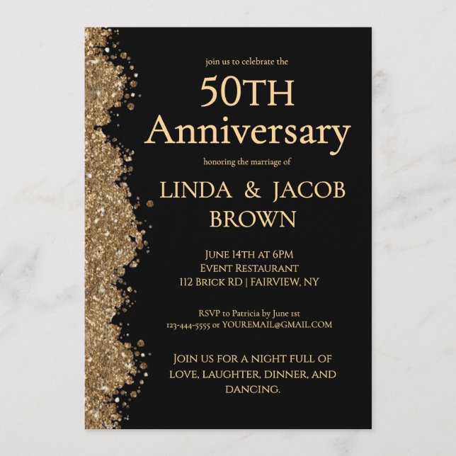 50th Wedding Anniversary Gold Faux Glitter  Einladung (Vorderseite)