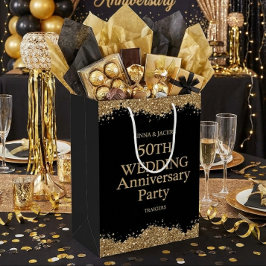 50th Wedding Anniversary Gold Faux Glitter  Mittlere Geschenktüte
