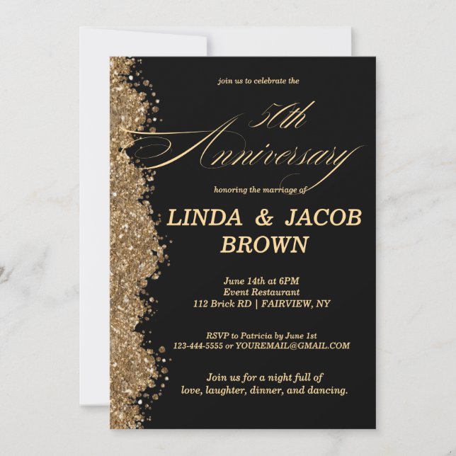 50th Wedding Anniversary Gold Faux Glitter Script Einladung (Vorderseite)