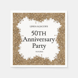 50th Wedding Anniversary Gold Faux Glitter Serviette