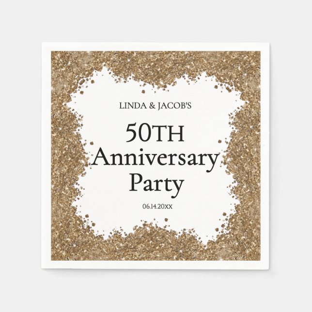 50th Wedding Anniversary Gold Faux Glitter  Serviette (Vorderseite)