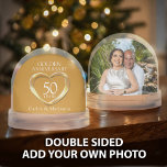50th wedding anniversary gold heart custom photo schneekugeln<br><div class="desc">Show your appreciation to your favorite couple celebrating 50 years of marriage with this heartfelt personalized gift, gold wedding anniversary snow globe would also make an unique favor for your wedding anniversary party guests. Personalize with your couples names on the heart side and a special photo on the reverse. Matches...</div>