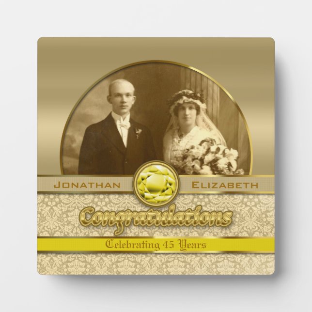 50th Wedding Anniversary Golden Topaz Damask Foto Fotoplatte (Vorderseite)