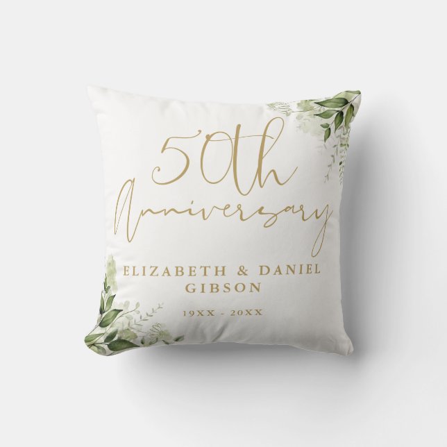 50th Wedding Anniversary Greenery Floral Photo Kissen (Vorderseite)