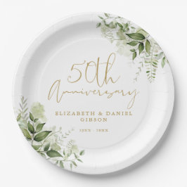 50th Wedding Anniversary Greenery Gold Script Pappteller