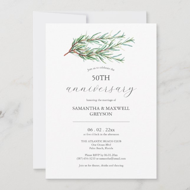 50th Wedding Anniversary Invitations Botanical Einladung (Vorderseite)