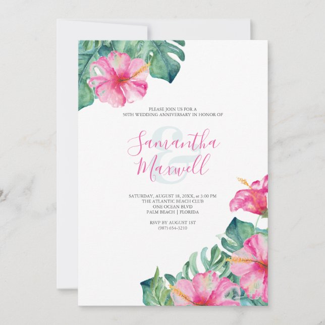 50th Wedding Anniversary Invites Hibiscus Flowers (Vorderseite)