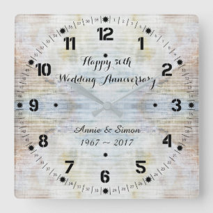 50th Wedding Anniversary Marble Pattern Quadratische Wanduhr