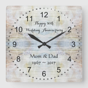 50th Wedding Anniversary Marble Pattern Quadratische Wanduhr