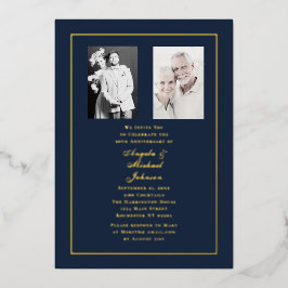 50th Wedding Anniversary Navy Gold Border Folieneinladung