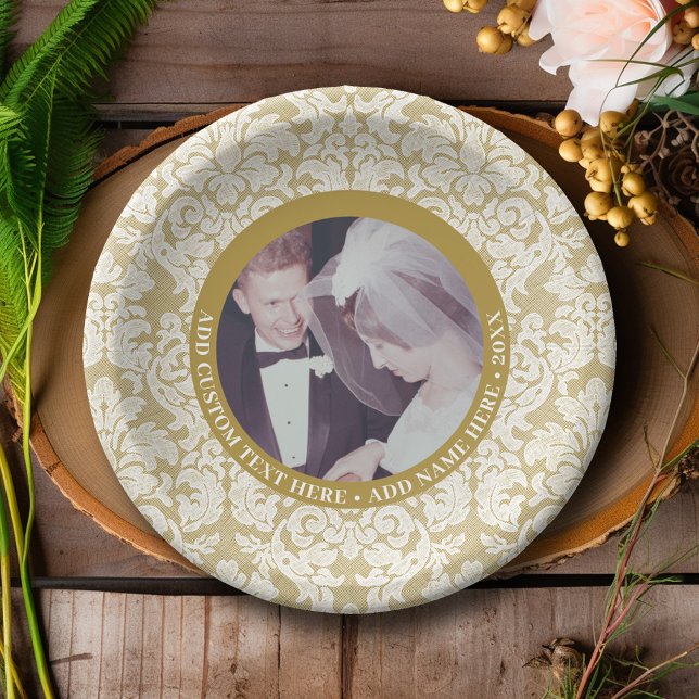 50th Wedding Anniversary Photo and Lace Pappteller (Personalized Anniversary Plates with Photo in the Center)