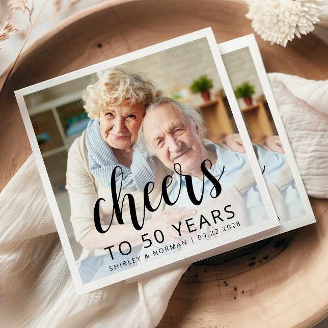 50th Wedding Anniversary Photo Black Script Cheers Serviette (Von Creator hochgeladen)