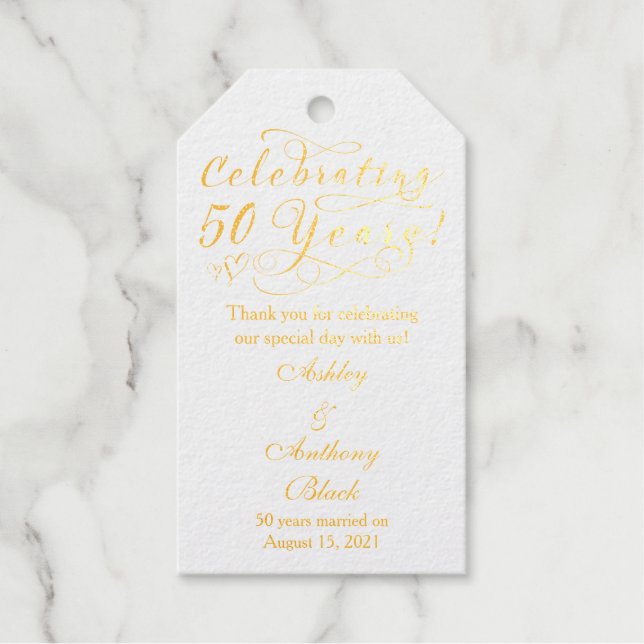 50th Wedding Anniversary Real Gold Foil Geschenkanhänger (Vorderseite)